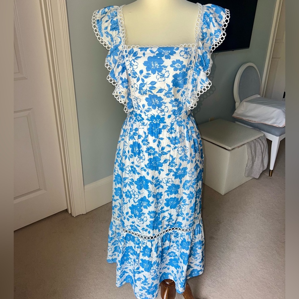 fab'rik White and Blue Floral Midi Dress